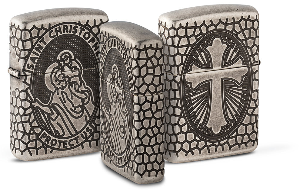 Zippo │ Armor® St. Christopher Medal Antique Silver Windproof Lighter –  Zippo Ireland