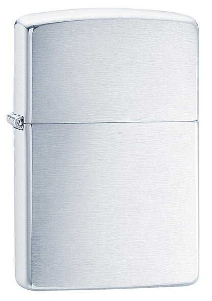 Armor® Brushed Chrome Windproof Lighter standing at a 3/4 angle