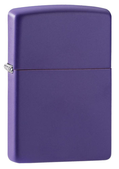 Purple Matte windproof lighter facing forward at a 3/4 angle