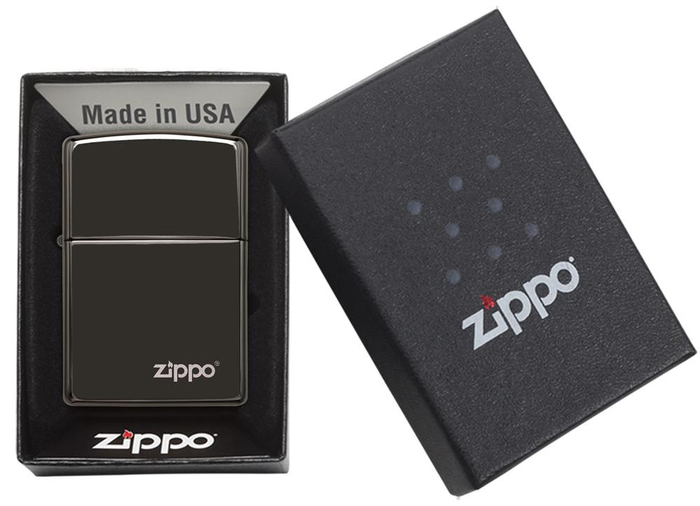 24756ZL, Ebony Zippo Logo, Laser Engrave, Ebony, Classic Case