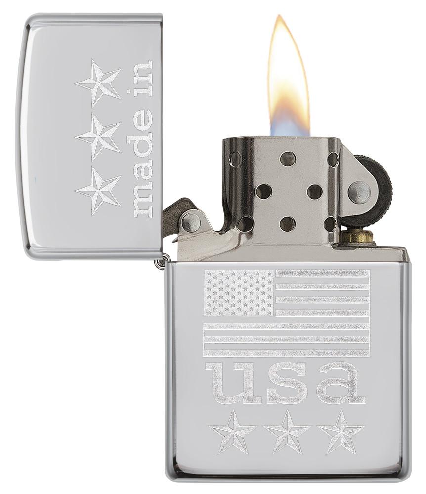 29430, Made in USA Flag & Stars, Lustre Engraving, High Polish Chrome Finish, Classic Case