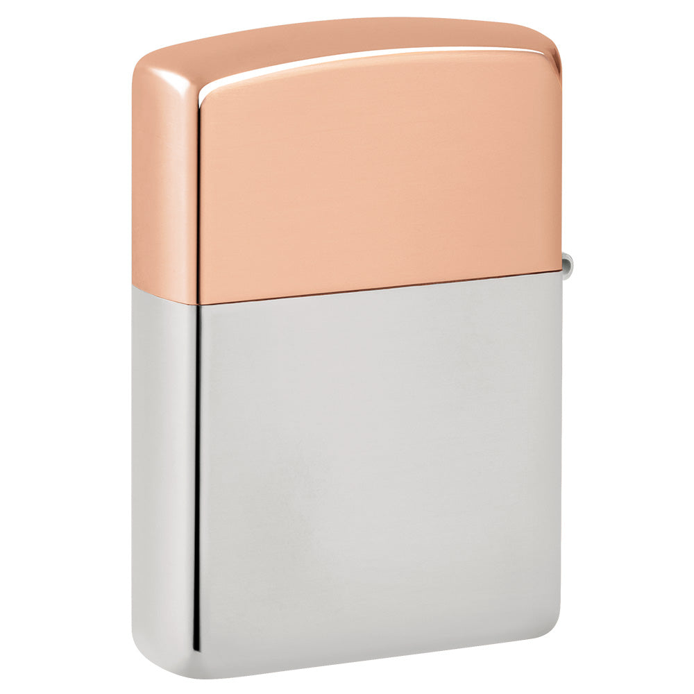 ¾ view of the Zippo Bimetal Case Silver storm lighter