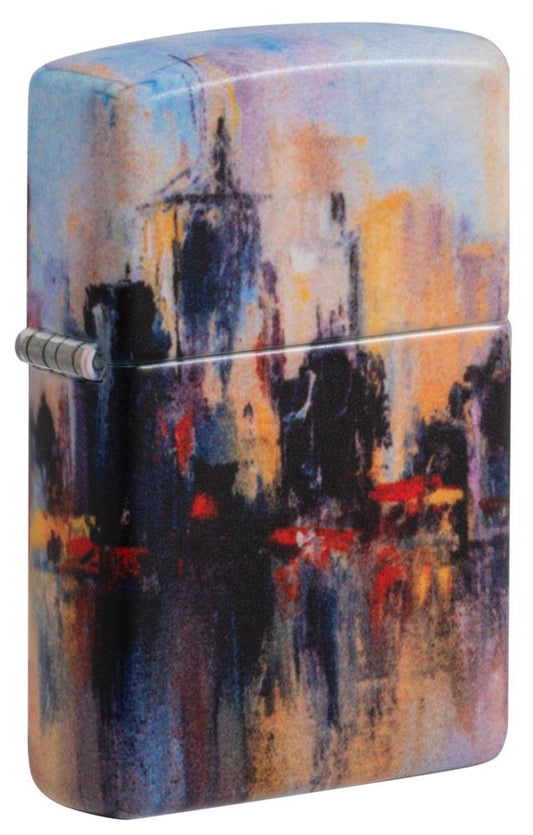 City Skyline Art Design White Matte Windproof Lighter