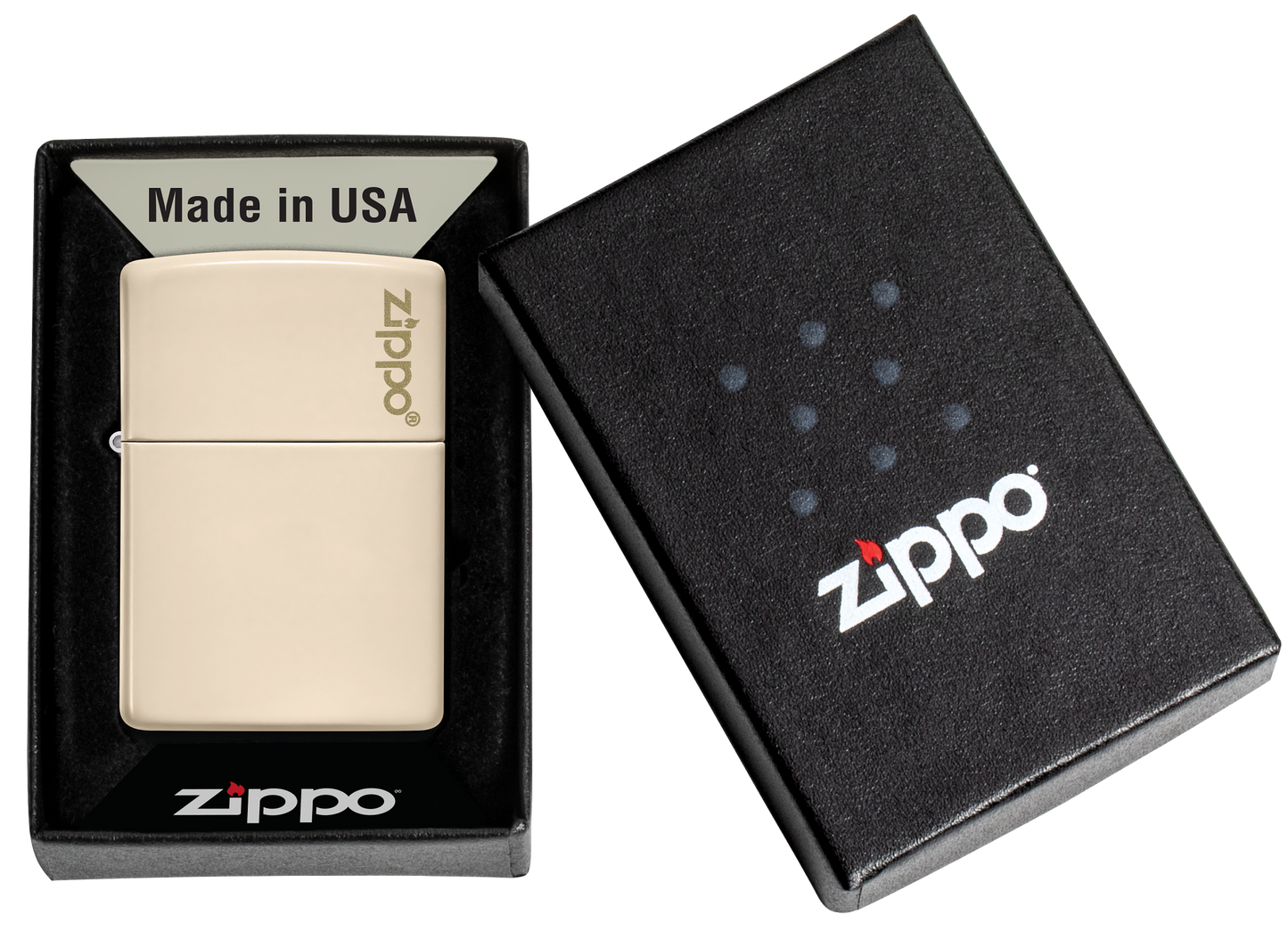 Briquet tempête Zippo Flat Sand avec logo dans sa boîte cadeau