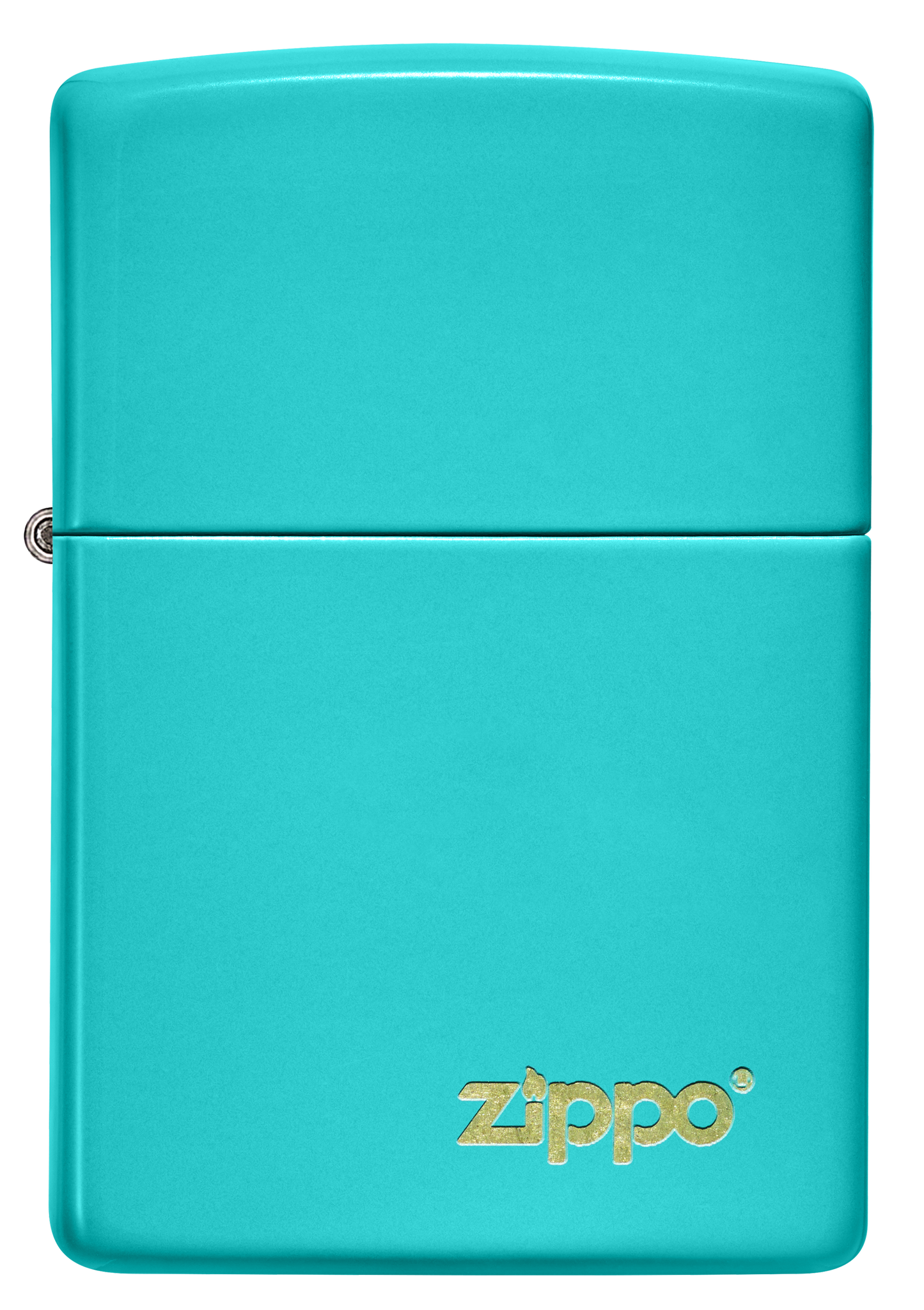 Briquet Zippo vue de face du briquet tempête Zippo Flat Turquoise avec logo