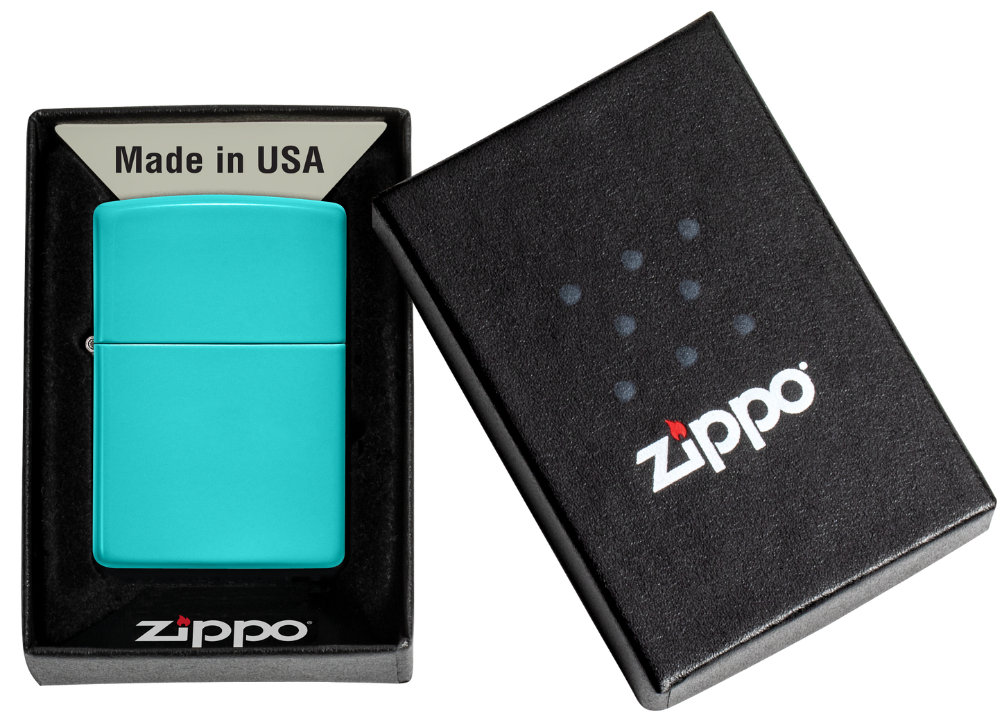 Briquet tempête Zippo Flat Turquoise dans sa boîte cadeau