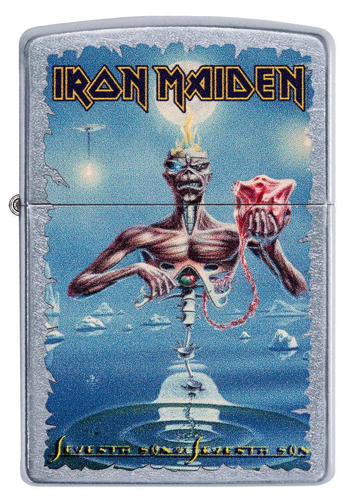 Vue de face du briquet tempête Zippo Iron Maiden