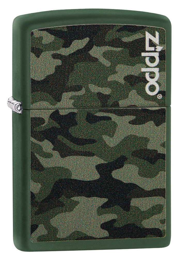 Vue de trois quarts du briquet tempête Zippo Camo and Zippo Design