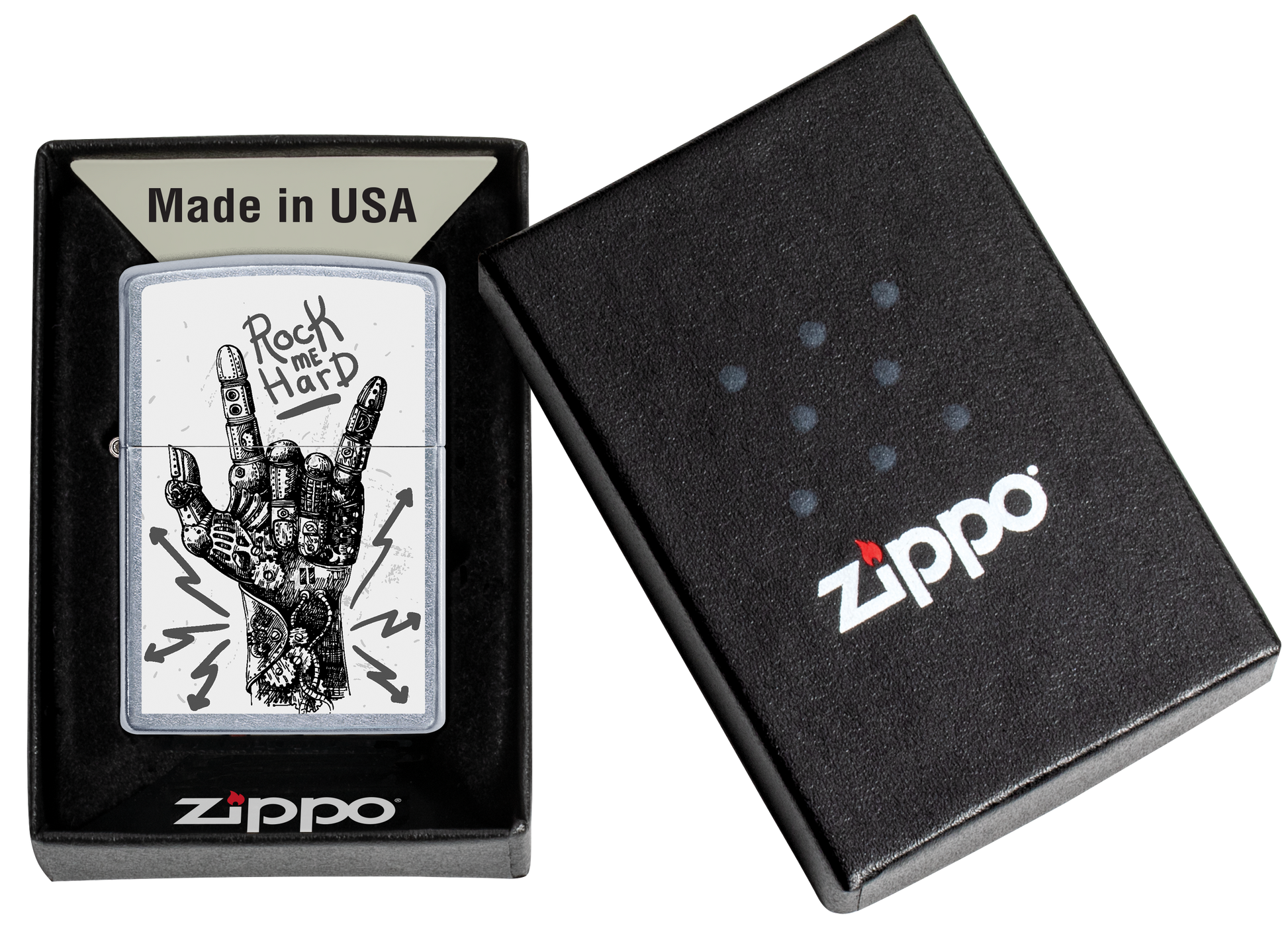 Briquet tempête Zippo Rock Hand Design dans sa boîte cadeau