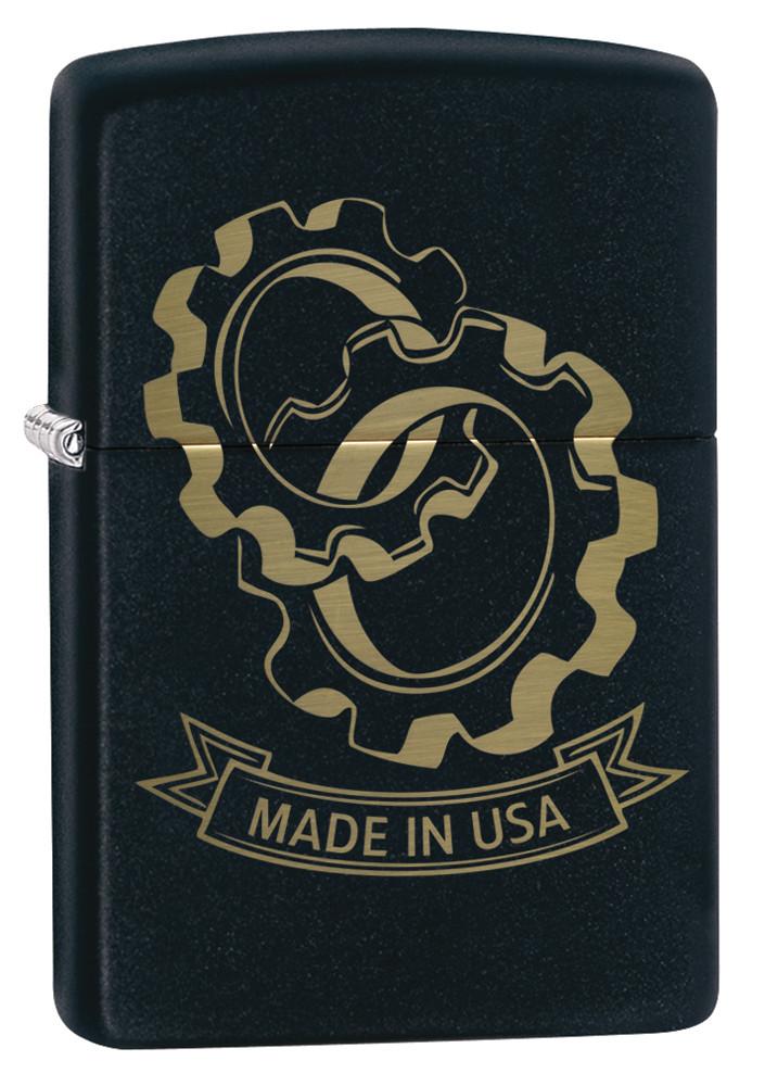 Cog Wheels Black Matte Windproof Lighter